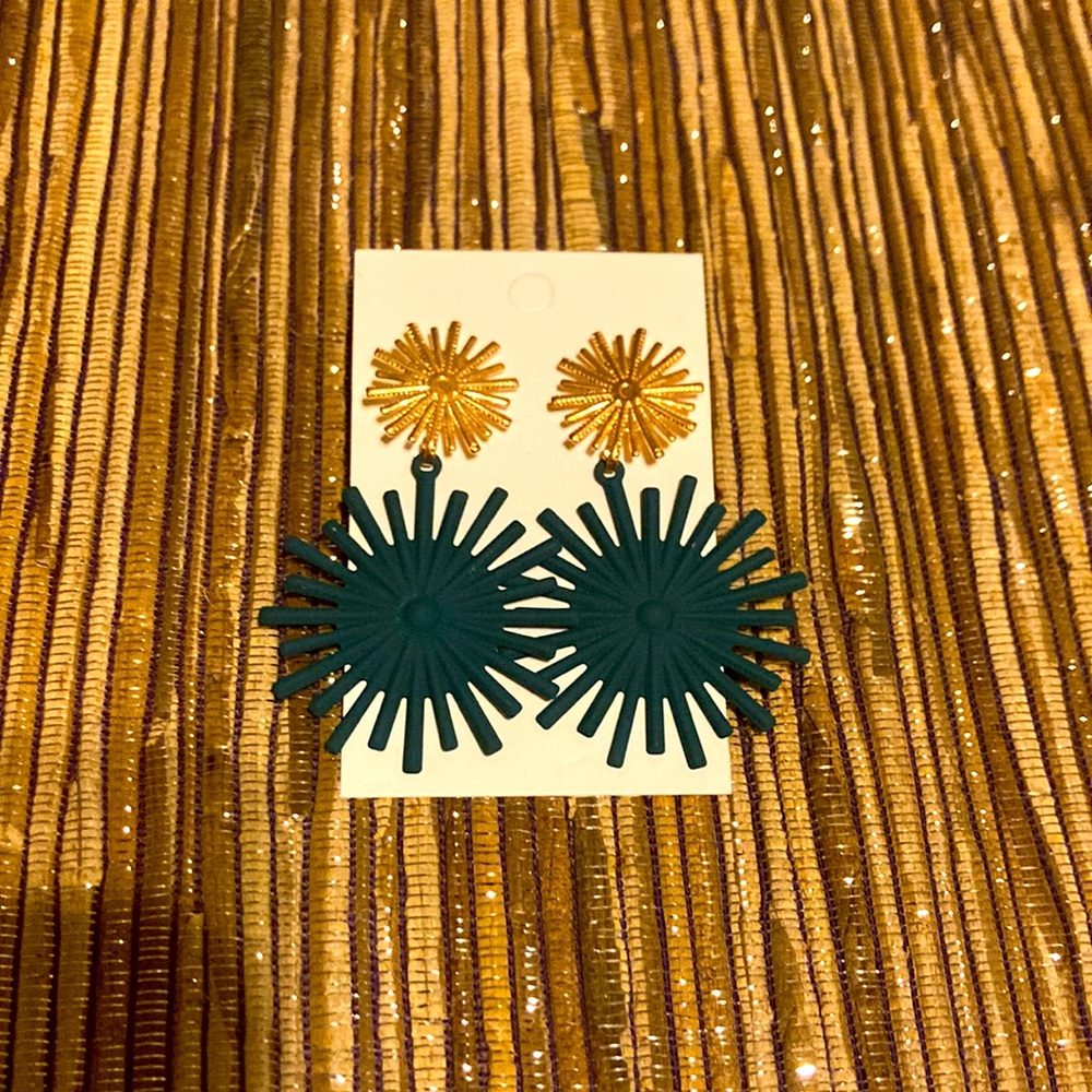 Gold & Forest Green Dangle Costume Earrings